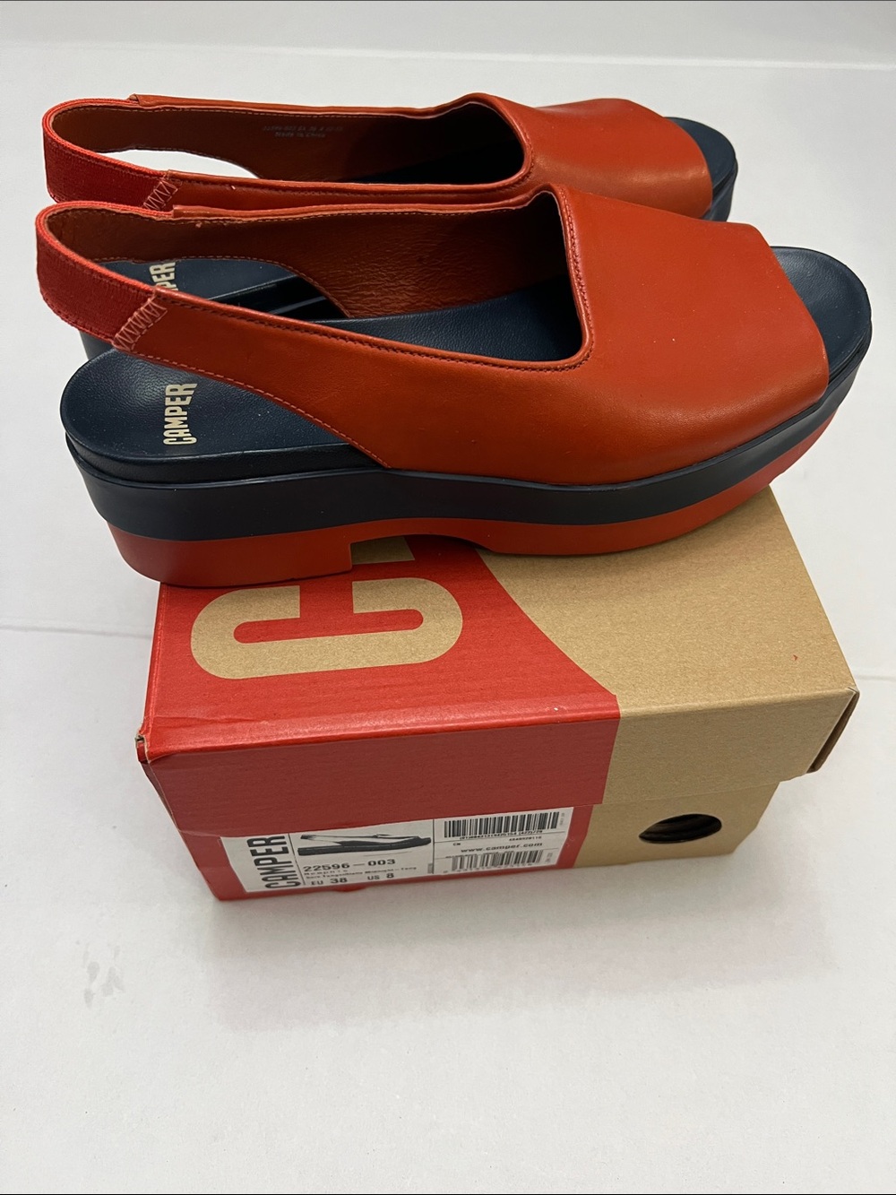 Camper Memphis Women’s Orange & Blue Leather Slingback Sandals Shoes 8